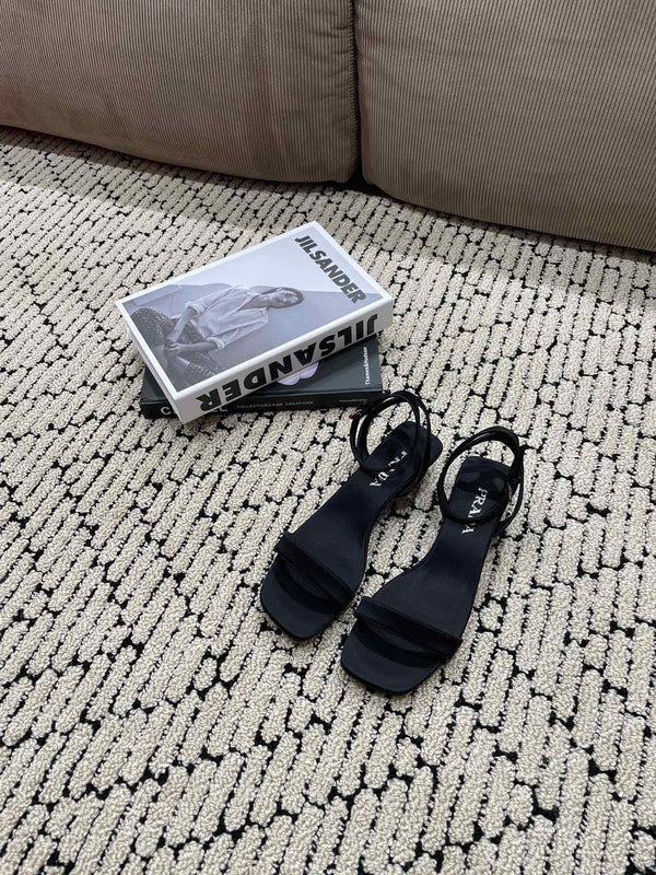 PRA TRIANGLE HEEL SATIN SANDALS BLACK