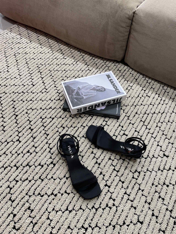 PRA TRIANGLE HEEL SATIN SANDALS BLACK