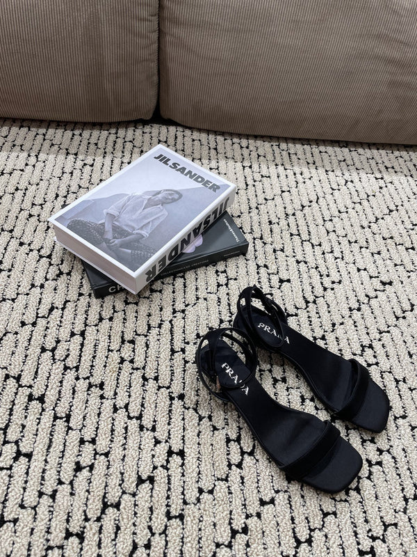 PRA TRIANGLE HEEL SATIN SANDALS BLACK