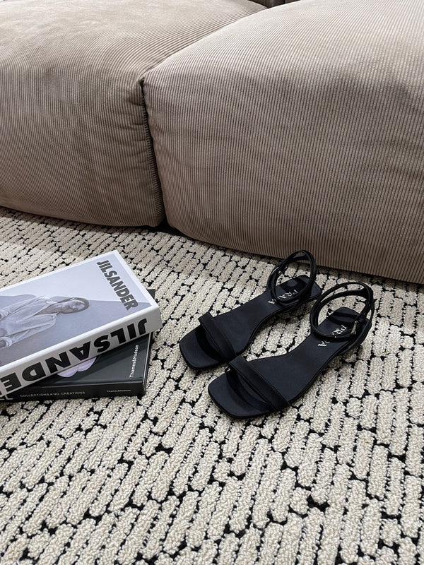 PRA TRIANGLE HEEL SATIN SANDALS BLACK