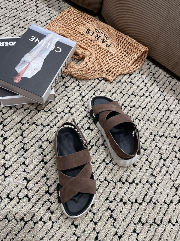 ELECTRIC SANDAL BLACK MIX BROWN SUEDE