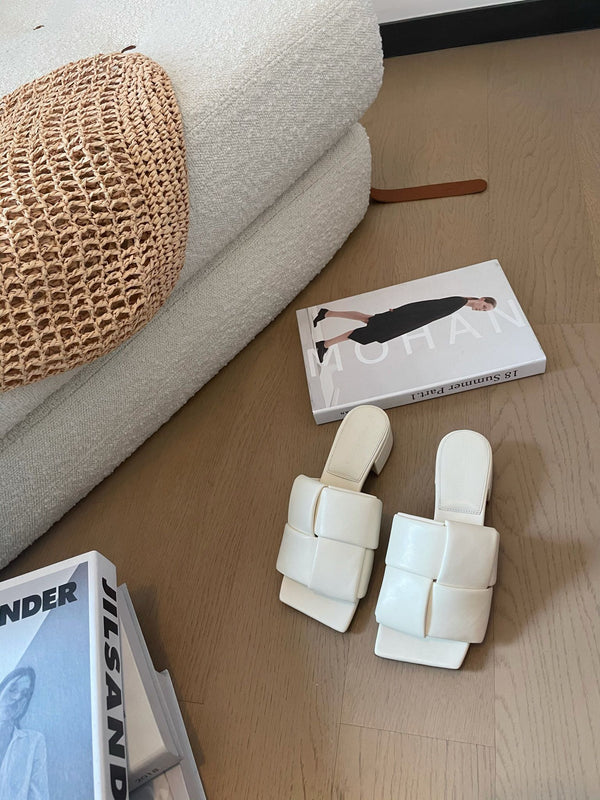 patch mule 35 white lambskin