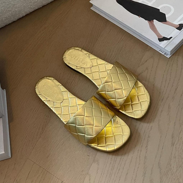 mulo piatto amy in pelle di agnello metallizzata oro