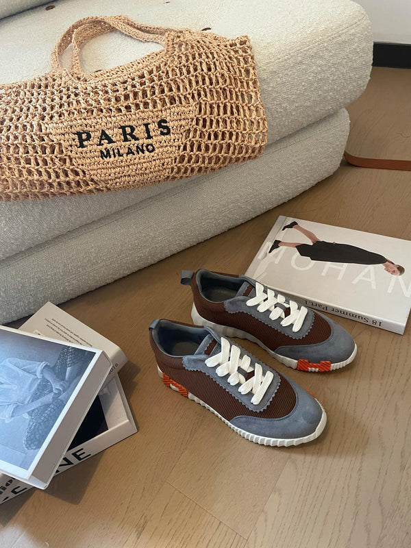 HM Bouncing 35 Sneakers Chocolate Canvas Grey Suede Goatskin H Orange