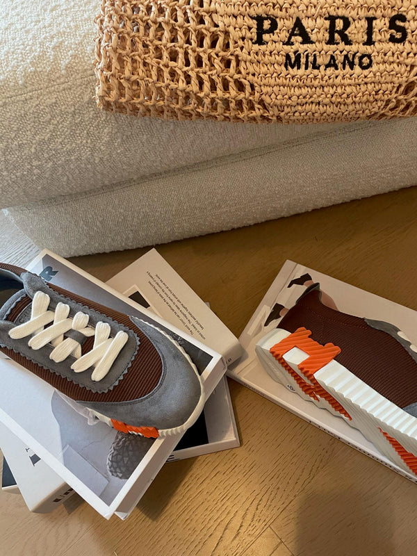 HM Bouncing 35 Sneakers Chocolate Canvas Grey Suede Goatskin H Orange