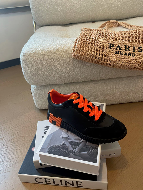 HM Bouncing 35 Sneakers Black Goatskin & Suede Goatskin Orange H Orange