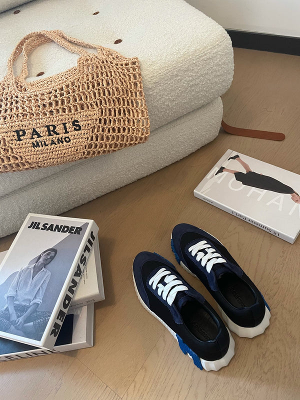 HM Bouncing 35 Sneakers Black Canvas Blueberry Suede Goatskin H Blue