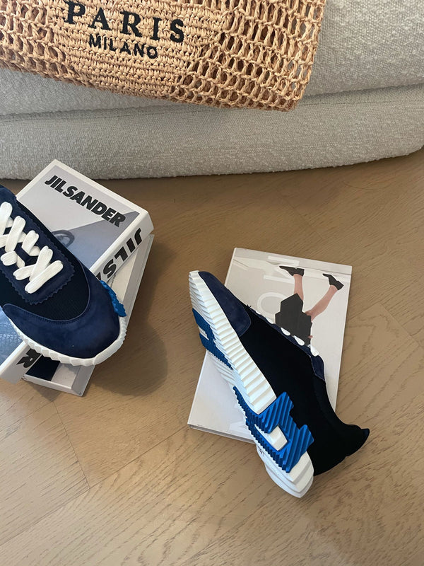 HM Bouncing 35 Sneakers Black Canvas Blueberry Suede Goatskin H Blue