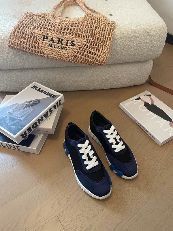 HM Bouncing 35 Sneakers Black Canvas Blueberry Suede Goatskin H Blue