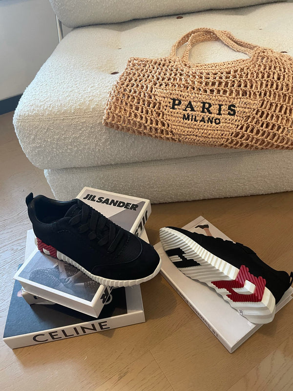 HM Bouncing 35 Sneakers Black Canvas & Suede Goatskin H Burgundy Black