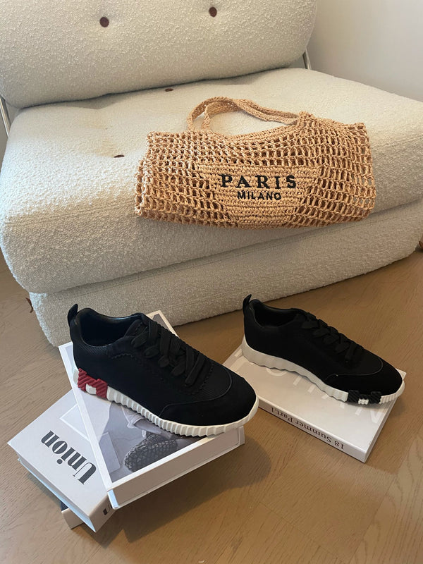 HM Bouncing 35 Sneakers Black Canvas & Suede Goatskin H Burgundy Black