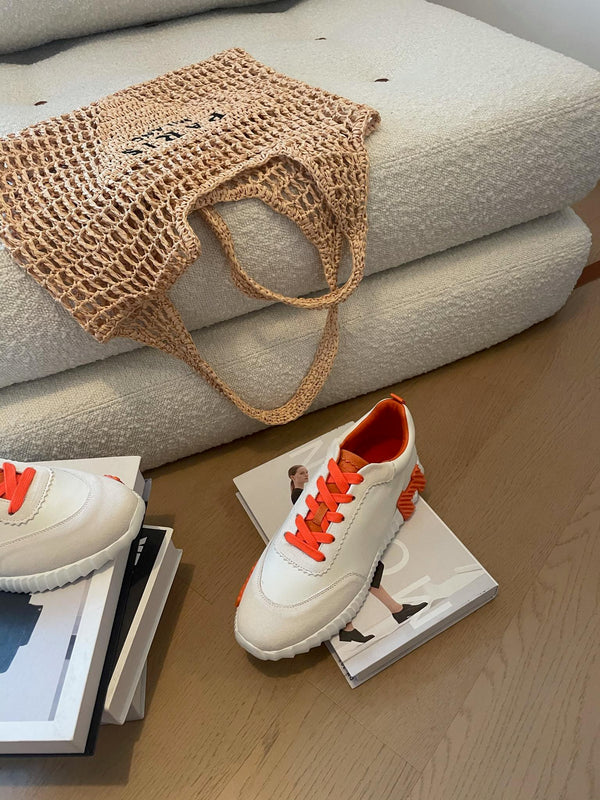 BOUNCING SNEAKERS WHITE CALFSKIN WITH ORANGE LACES
