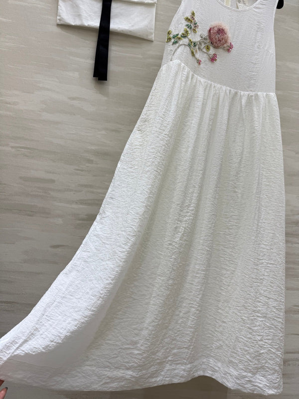CC Retro Floral Dress White Cotton