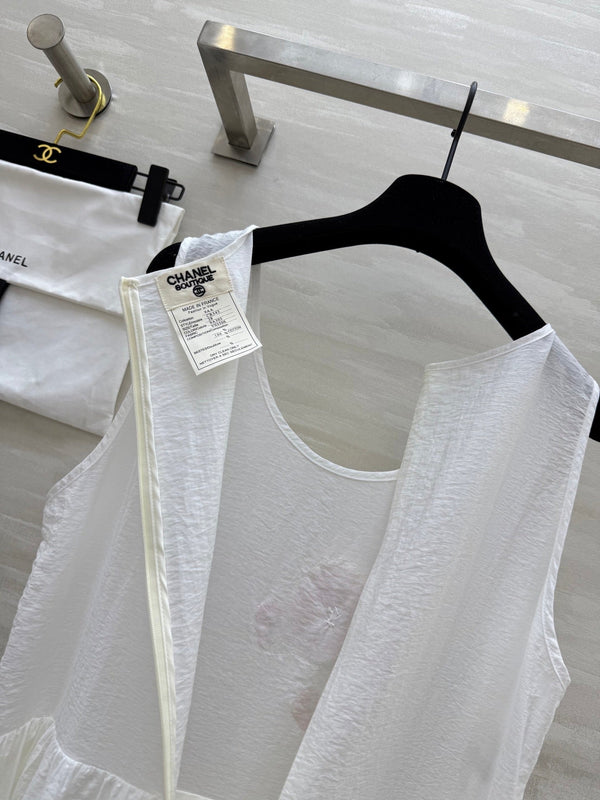 CC Retro Floral Dress White Cotton