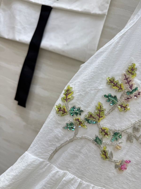 CC Retro Floral Dress White Cotton