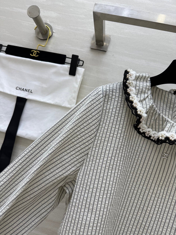 CC Vertical Striped T-shirt Gray Cotton
