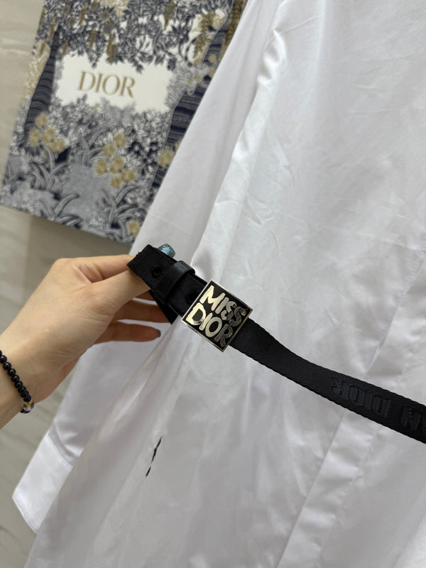 CD Belt Shirt Dress White cotton
