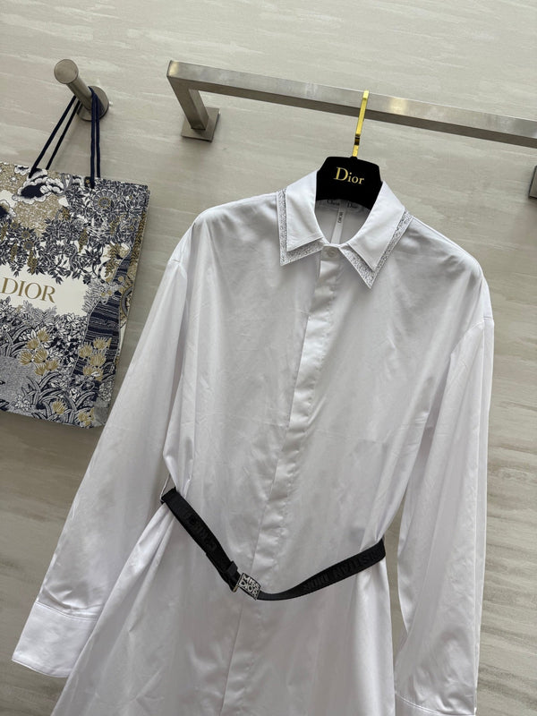 CD Belt Shirt Dress White cotton