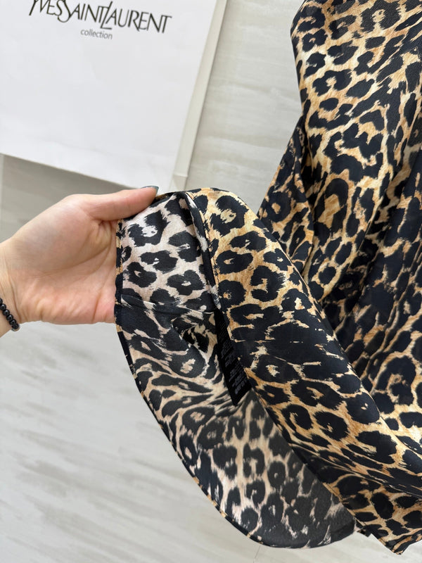 YSL 25 Halter-neck Suspender Vest Leopard Silk