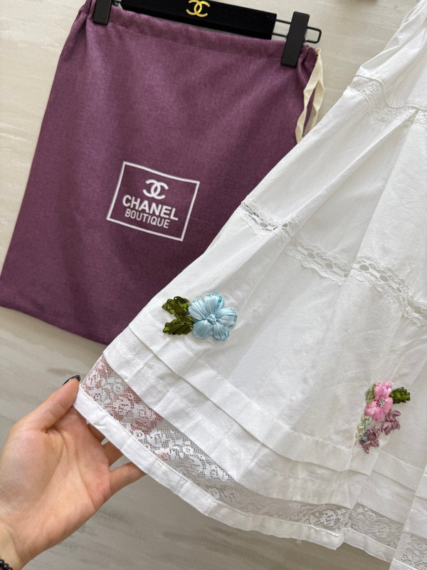 CC Floral Lace Patchwork Shirt White Cotton