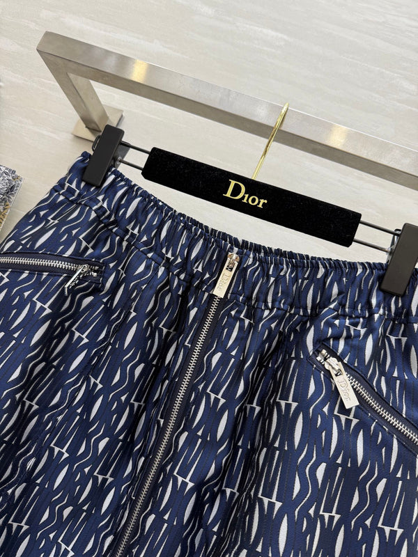 CD 2025 Letter Long Skirt Blue Jacquard Canvas