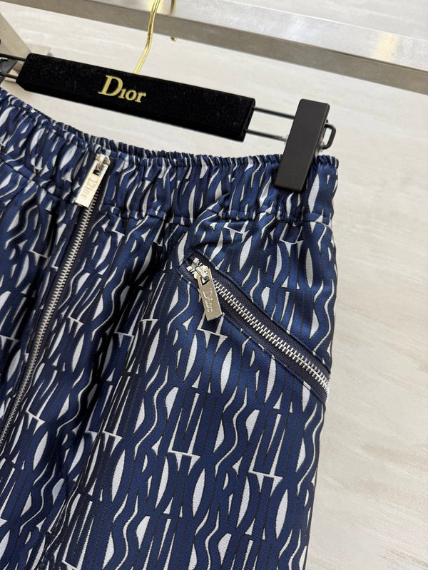 CD 2025 Letter Long Skirt Blue Jacquard Canvas