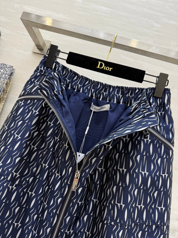 CD 2025 Letter Long Skirt Blue Jacquard Canvas