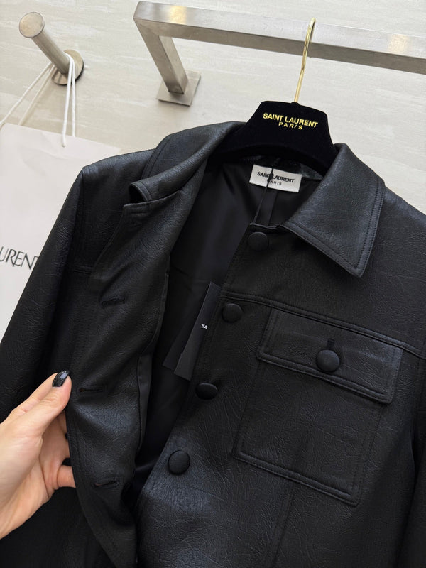 YSL 25 Cracked Pleated Jacket Black Acetate