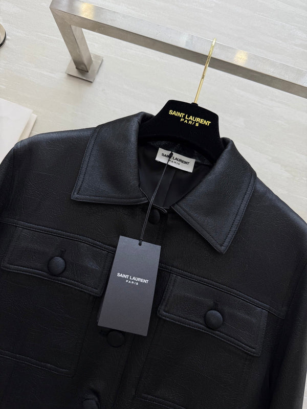 YSL 25 Cracked Pleated Jacket Black Acetate