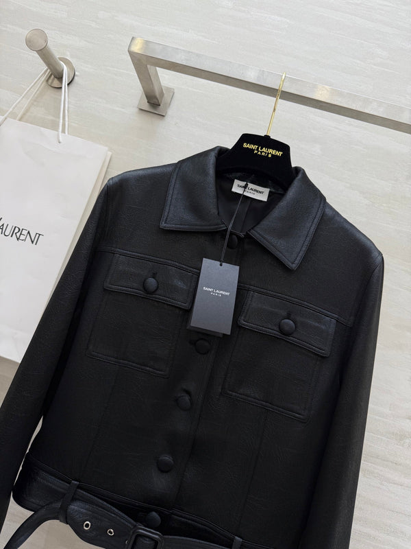 YSL 25 Cracked Pleated Jacket Black Acetate