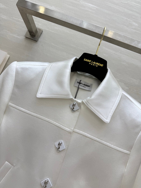 YSL 25 Short Jacket White Acetic Acid Cracked Fabric