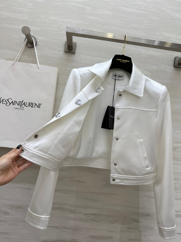 YSL 25 Short Jacket White Acetic Acid Cracked Fabric