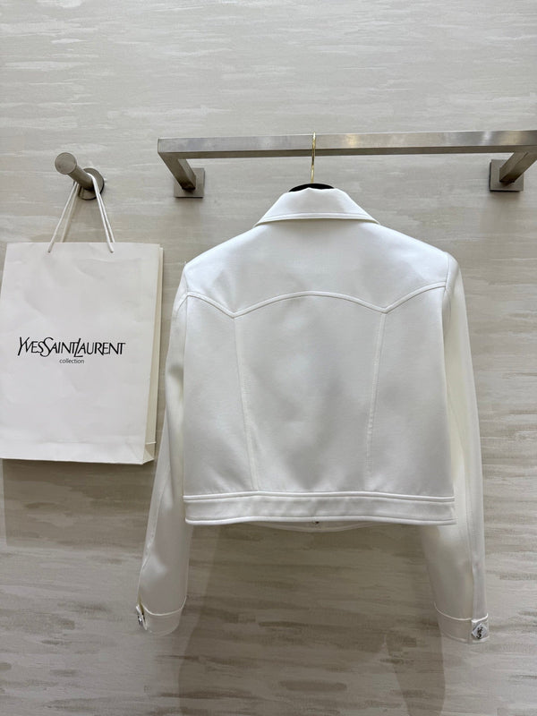 YSL 25 Short Jacket White Acetic Acid Cracked Fabric