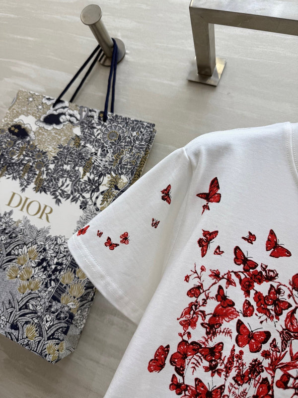 CD Butterfly Lover T-shirt White Red Cotton