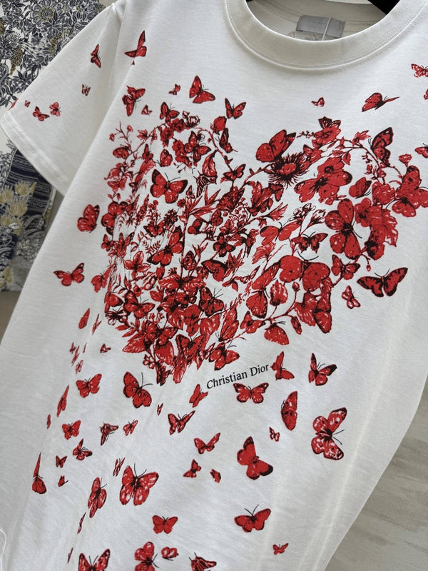 CD Butterfly Lover T-shirt White Red Cotton