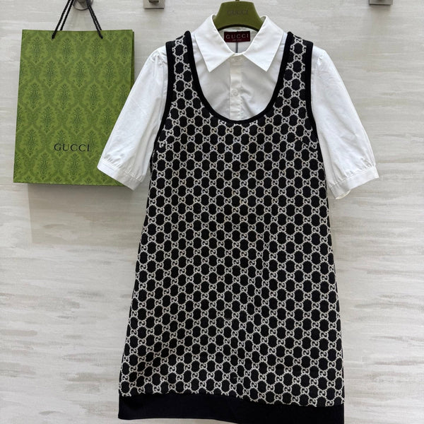 Gucci 25 Two-piece Dress Black White Jacquard Fabric