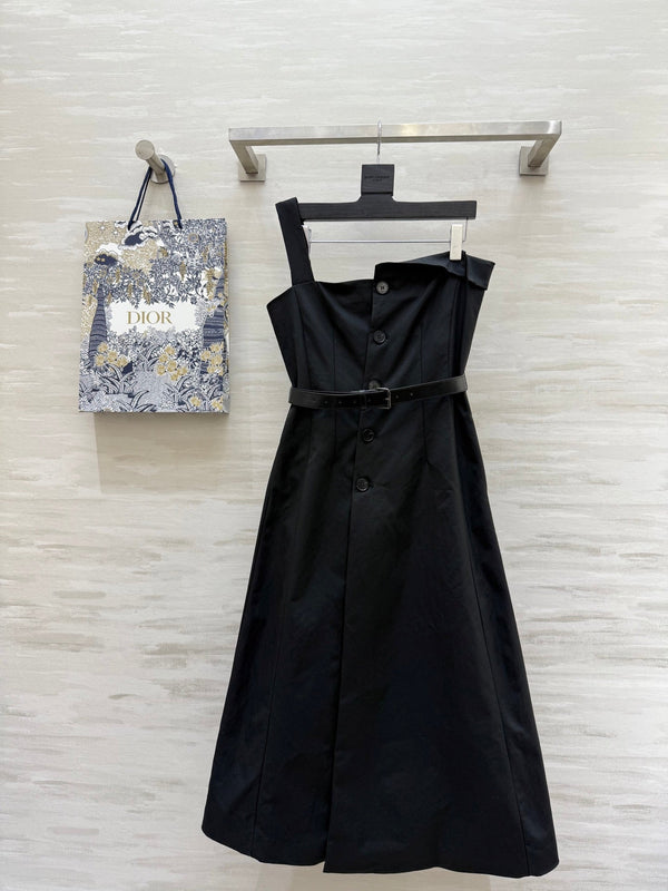 CD 25 One-shoulder Suspender Tube Top Dress Black Cotton