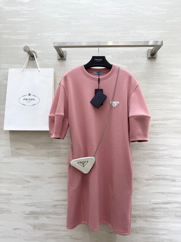 Prada 25 Triangle Logo Casual Dress Pink Cotton