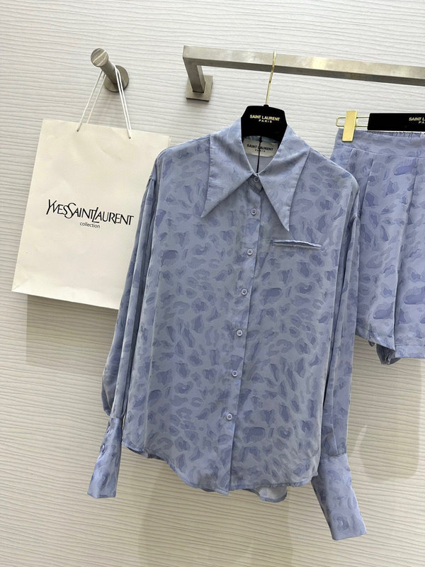 YSL 25 Leopard Print Set Pastel Blue Tencel Cotton