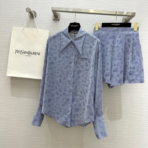 YSL 25 Leopard Print Set Pastel Blue Tencel Cotton
