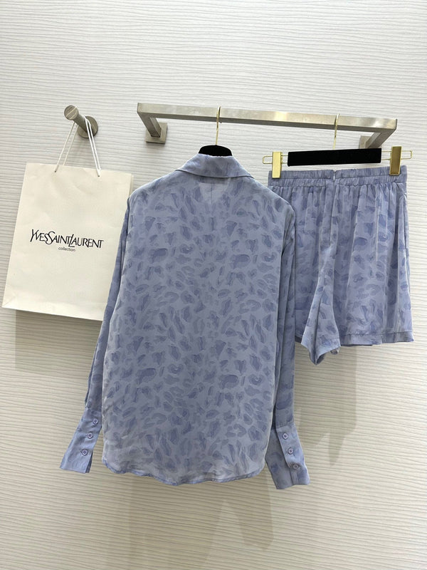 YSL 25 Leopard Print Set Pastel Blue Tencel Cotton