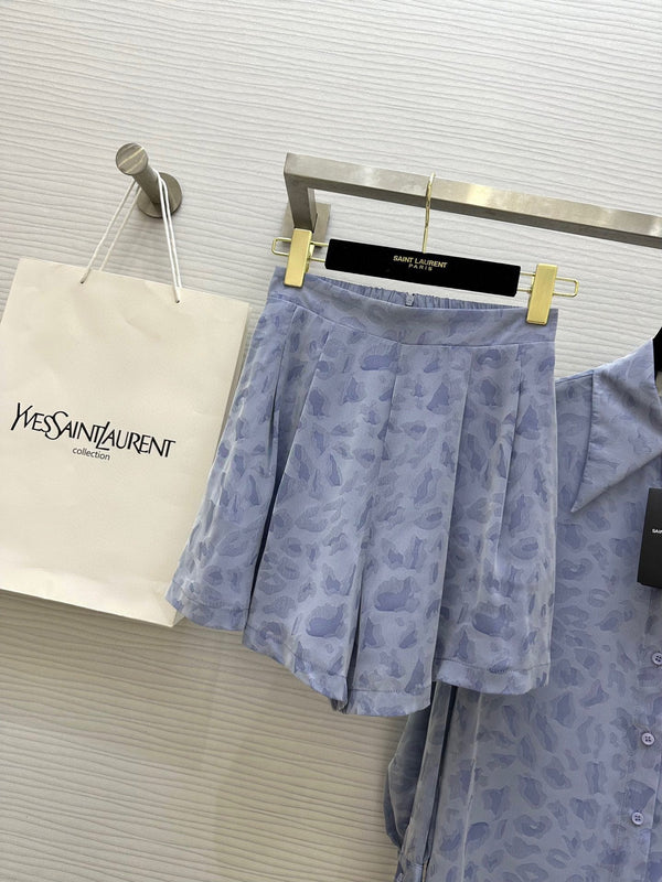 YSL 25 Leopard Print Set Pastel Blue Tencel Cotton