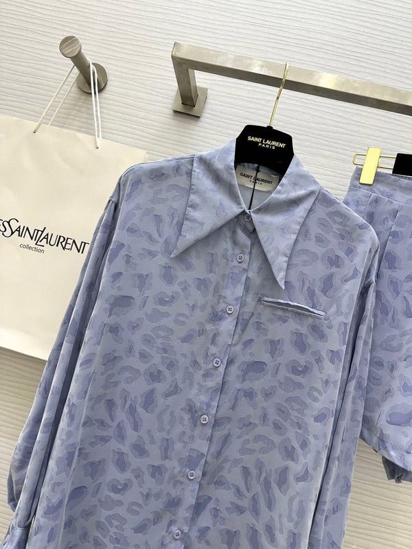 YSL 25 Leopard Print Set Pastel Blue Tencel Cotton