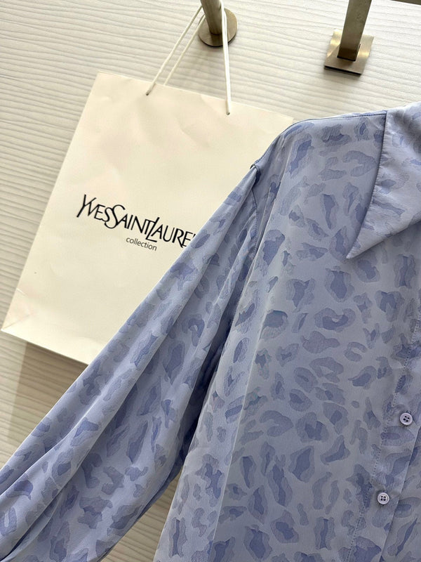YSL 25 Leopard Print Set Pastel Blue Tencel Cotton