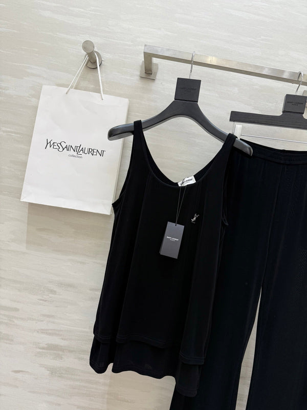 YSL 25 Vest Pant Set Black Acetate