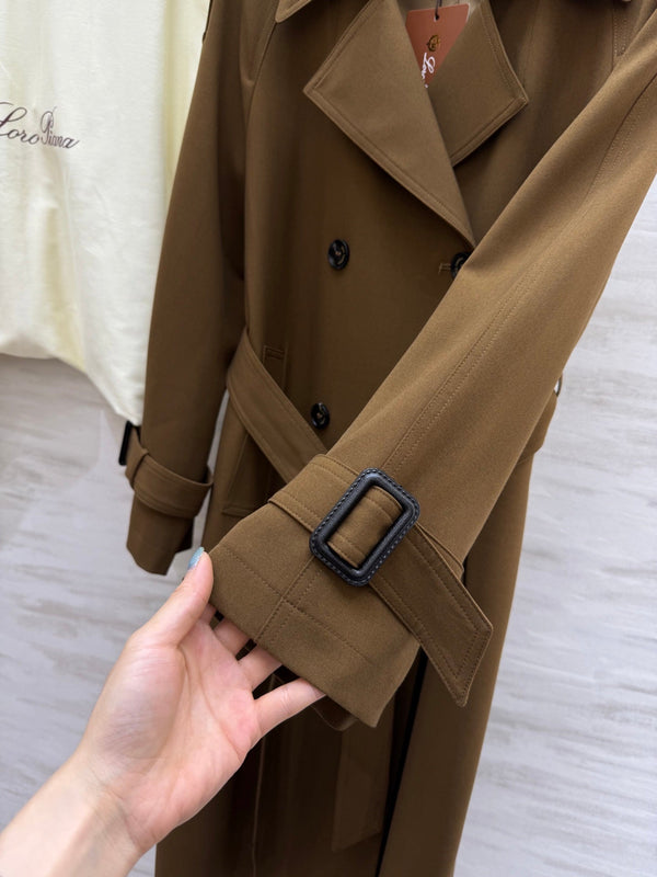 LP 25 Tie-Waist Slim Lapel Long Trench Coat Brown Cotton 305540