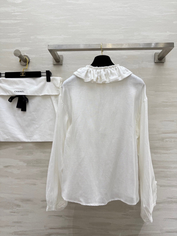 Chemise plissée CC en coton et lin blanc 343303