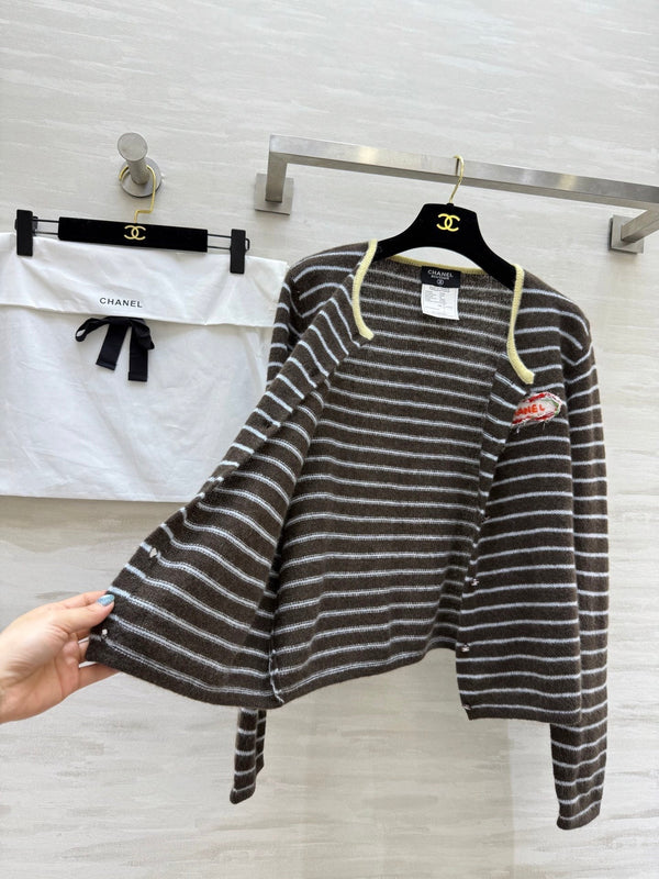 Gilet Cardigan Rayé Alpaga CC Laine 343299