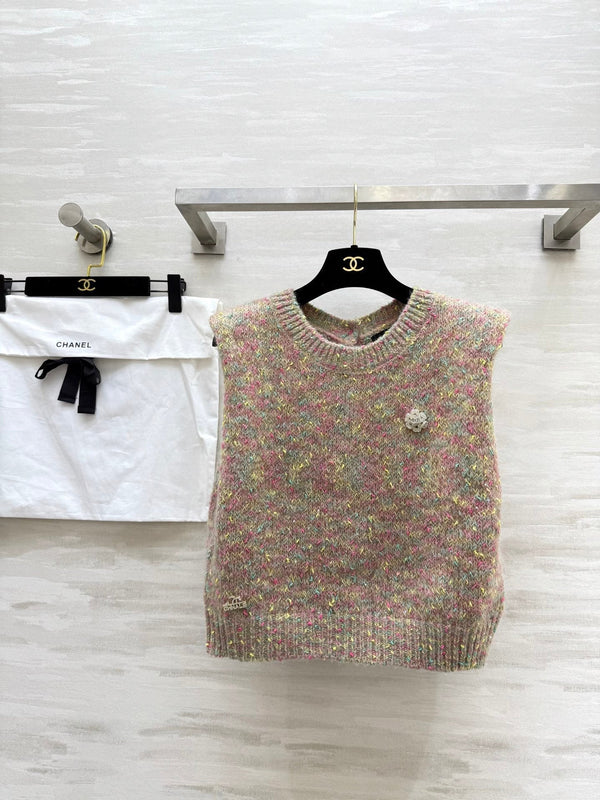 Gilet CC Beige Multicolore Mohair Peluche Fil 343292