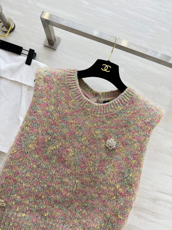 Gilet CC Beige Multicolore Mohair Peluche Fil 343292